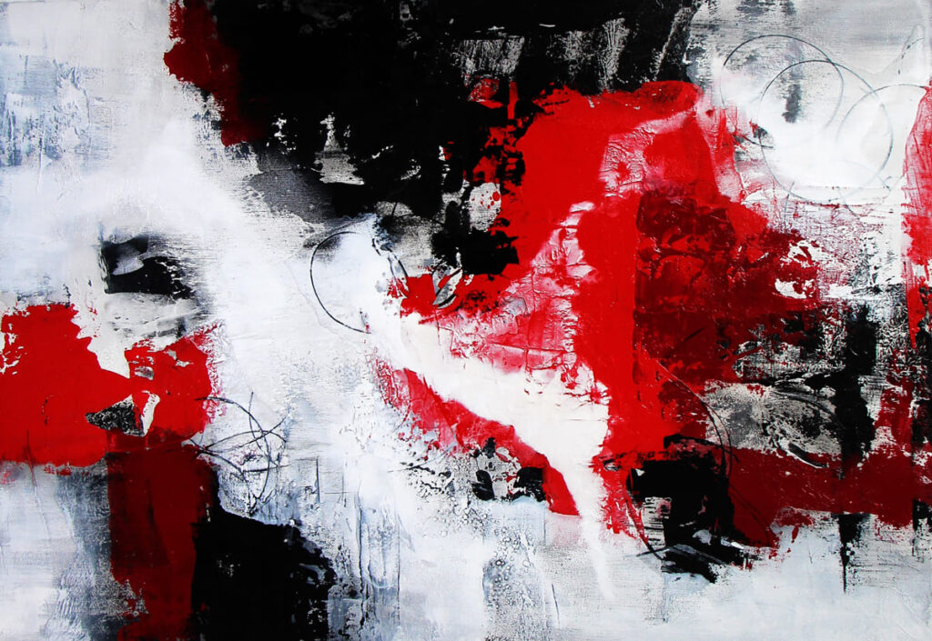 Judith-Zila-Kunst-Kunsttherapie-Galerie-2024-Kontrast-im-Chaos-70x100-Acryl-Mischtechnik