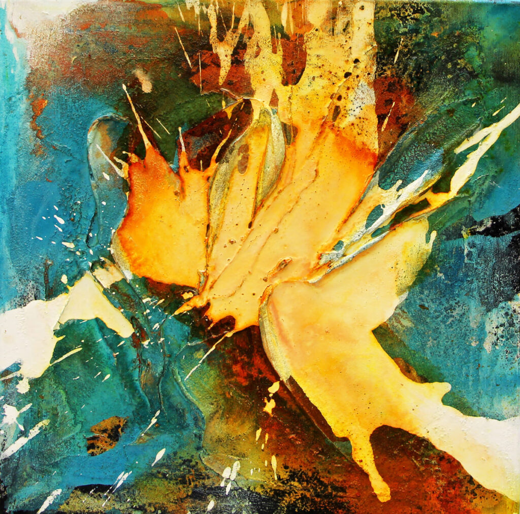 Judith-Zila-Kunst-Kunsttherapie-Galerie-2024-Explosive-Harmonie-40x40-Acryl-Mischtechnik