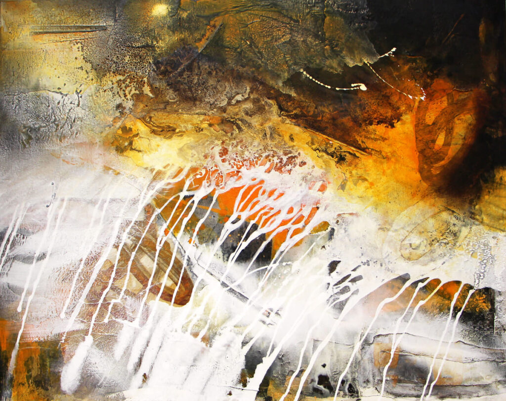 Judith-Zila-Kunst-Kunsttherapie-Galerie-2024-Sturm-der-Elemente-80x100-Acryl-Mischtechnik